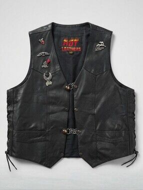 Vintage Hot Leathers 100% Genuine Leather Biker Vest XXL w/ Pins